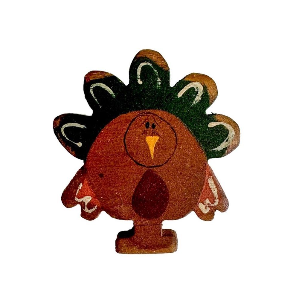 Vintage Handmade Wooden Turkey Brooch Pin | Fall | Thanksgiving
